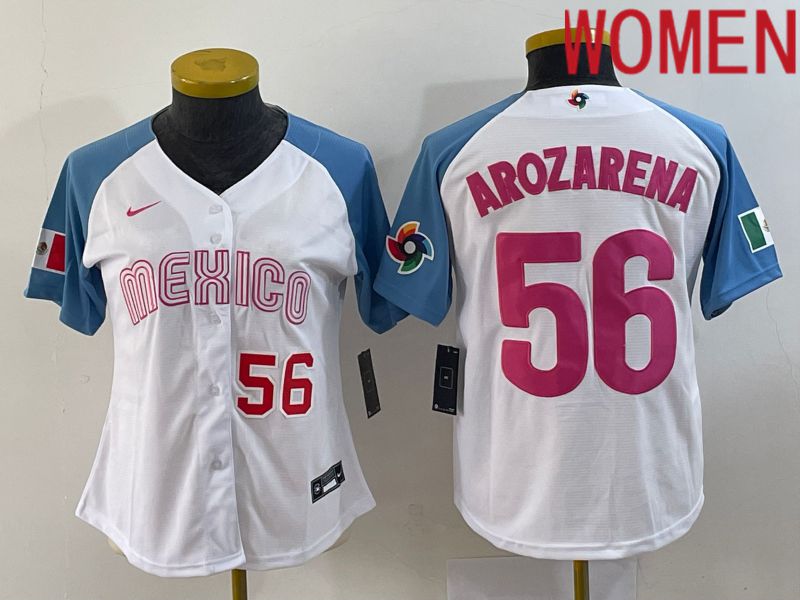 Women 2023 World Cub Mexico 56 Arozarena White Nike MLB Jersey3